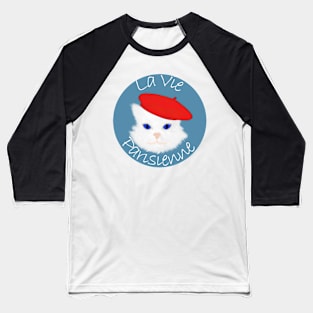 White Cat With Beret Baseball T-Shirt